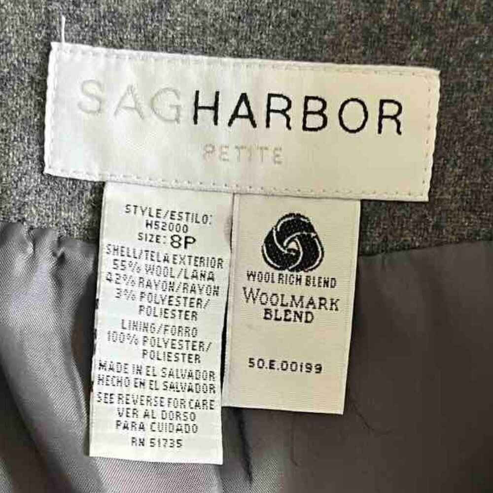 Sag Harbor Jacket Women's size 8P Grey Wool Blend Career Blazer One Button - Picture 10 of 11